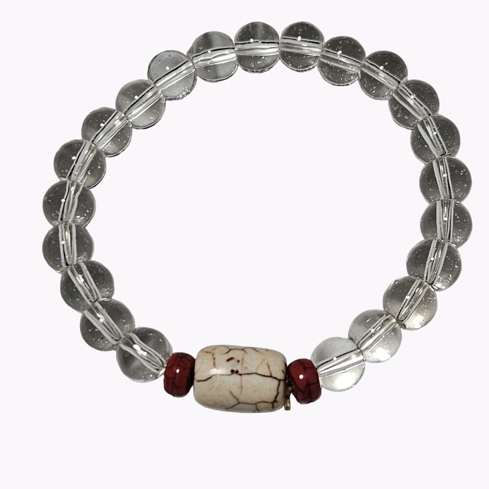 Classic Retro Beaded Stretch Bracelet Barrel Red Clear Beads Fashion Jewelry